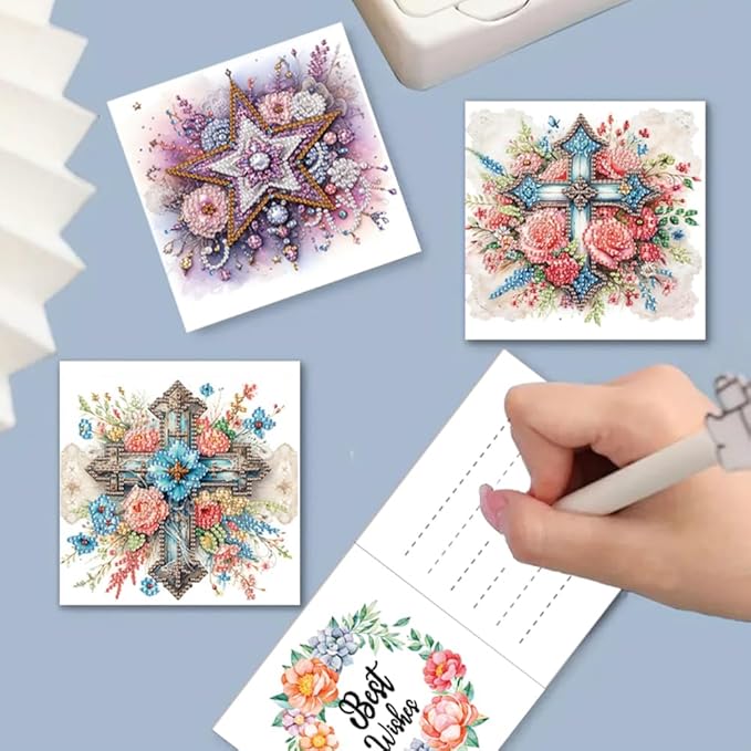 Ceitura 6Pcs DIY Diamond Art Painting Crafts Rhinestone Painting Greeting Card Making Kit Postcard for Holiday Christmas New Year Party Favors (Faith Cross)
