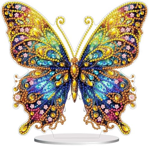Diamond Painting Kits for Adults Beginners, 5D Full Drill Flowers and Butterfly Crystal Art Desktop Ornament, DIY Single Sided Home Office Desk Decor, Creative Craft Gift Set with Tools by OFRKE