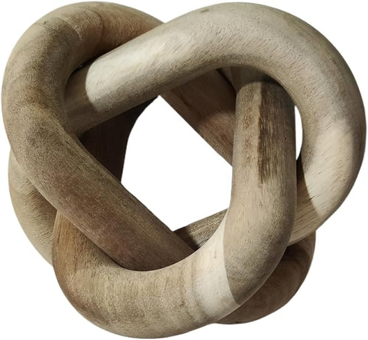 GUDAGUU Wood Knot Decor -Coffee Table Decor Shelf Decor Table Books Hand Carved Home Decoration Boho Country Rustic Modern Shabby Chic Style 3 Link Wooden Knot Chain Link Decor (Rustic)