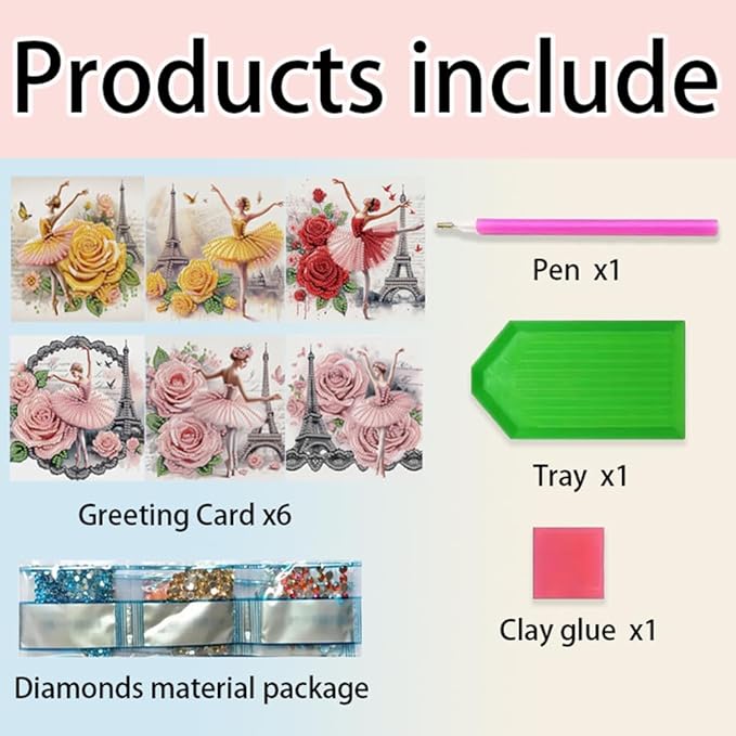 Ceitura 6Pcs DIY Diamond Art Painting Crafts Rhinestone Painting Greeting Card Making Kit Postcard for Holiday Christmas New Year Party Favors (Ballet Girl)