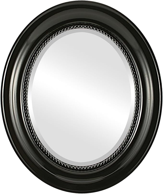 OVALCREST Oval Beveled Wall Mirror for Home Decor - Heritage Style - Gloss Black - 29x41 Outside Dimensions
