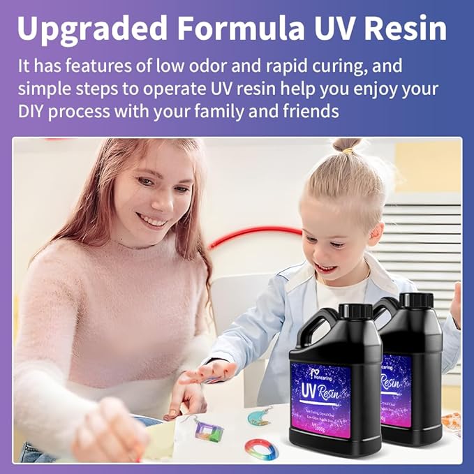 UV Resin Bulk 2000g, Hard Type Clear Beginner-Friendly Kit, Upgraded Formula & Crystal Clear for Jewlery Making, Art Craft, 1000g*2 Resin UV Kit for Earring, Pendant, DIY