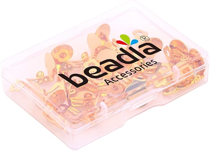 18K Gold Plated Earring Clips 10x17mm 20pcs with Beads for Jewelry Making Findings