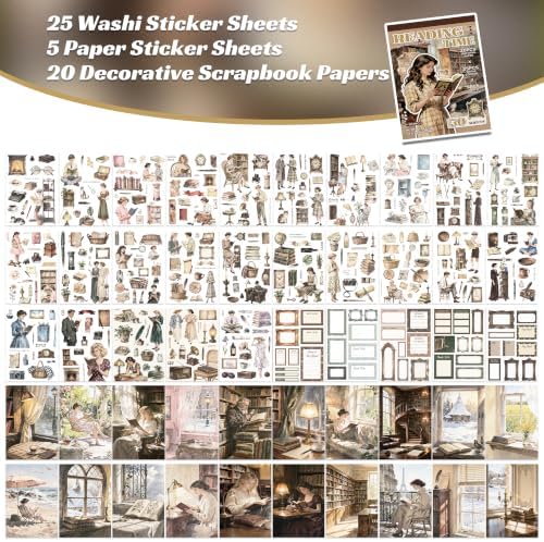Reading Stickers for Journaling, Vintage Washi Scrapbook Sticker Book Set - Image 5