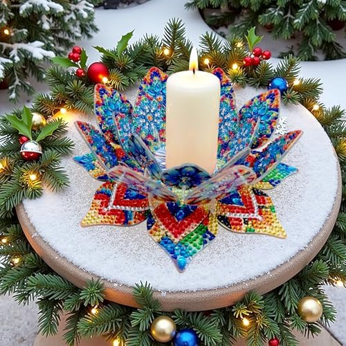 jinglinhh DIY Mandala Lotus Diamond Art Painting Aromatherapy Candle Holder Kit for Adults, Acrylic Diamond Art Tabletop Candlestick Holder Tray Ornaments Craft Project for Beginners(Blue Lotus) - Image 6