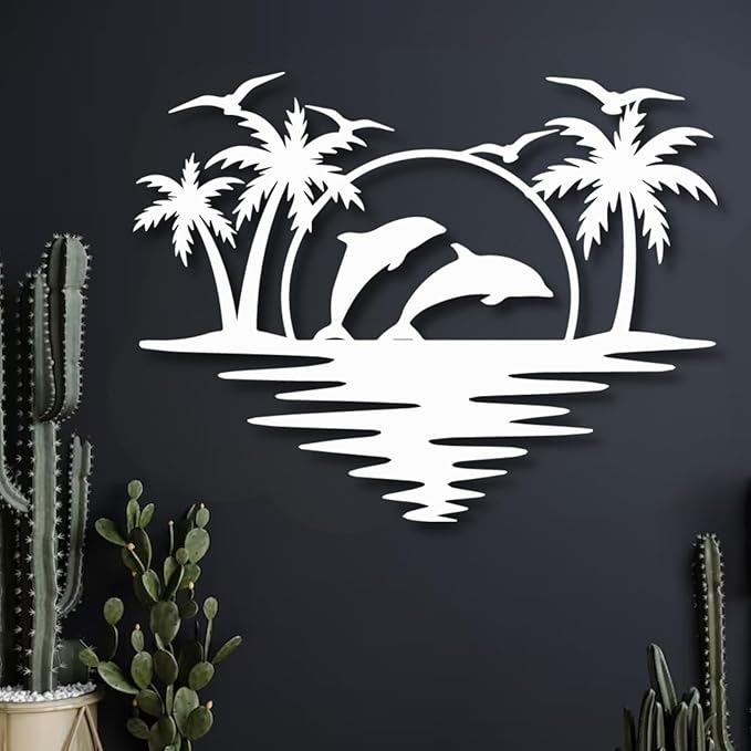 Palm Tree Metal Wall Decor,Palm Tree Outdoor Wall Art,Tropical Palm Tree Wall Decorations for Living Room,Outdoor Wall Decorations for House (30"×23",Black)