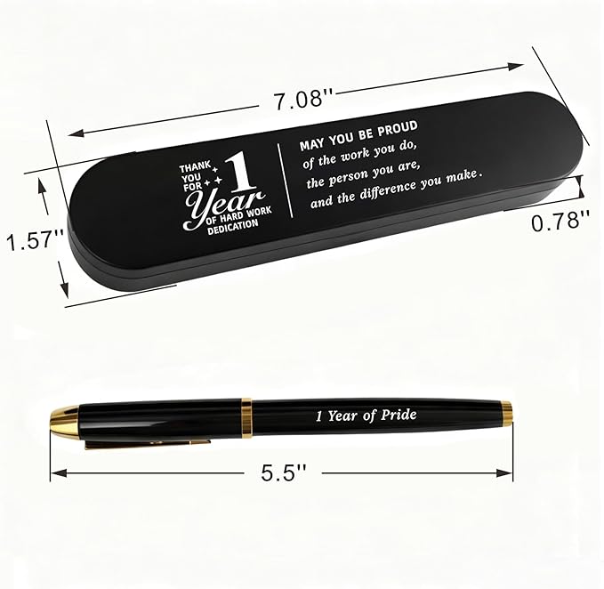 1 Year Work Anniversary Pen Gift- Engraved Gel Pen for Employee & Staff Appreciation Award, First Year Service Recognition