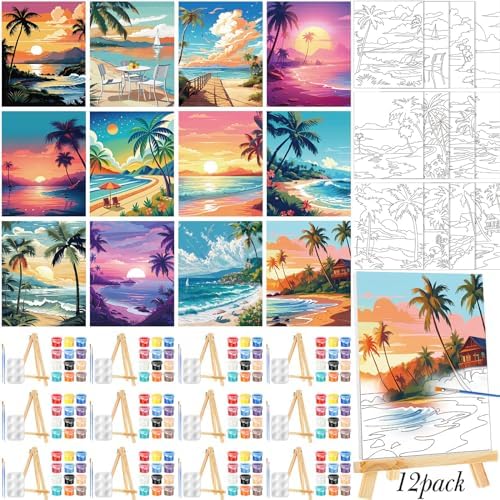 Zhanmai 12 Set Paint and Sip Kit for Adult 8''x10'', Beach Scenery by Zhanmai