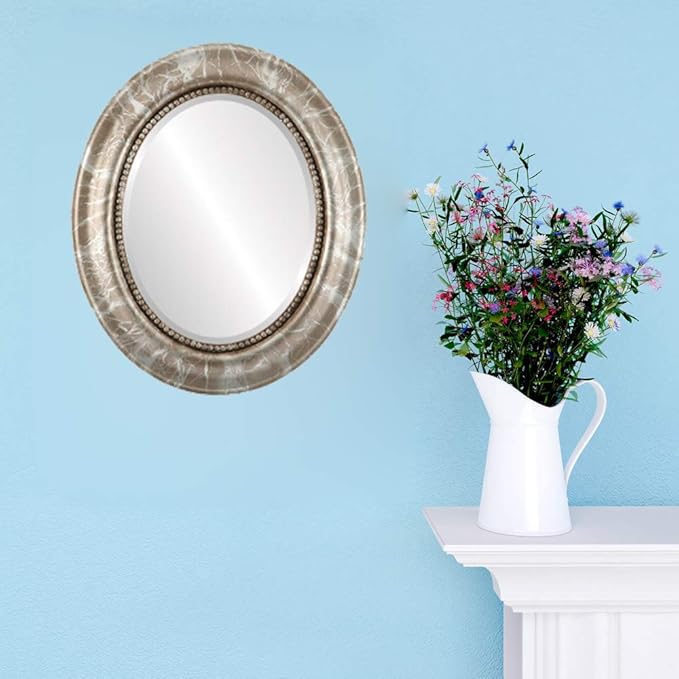 OVALCREST Oval Beveled Wall Mirror for Home Decor - Heritage Style - Champagne Silver - 23x29 Outside Dimensions