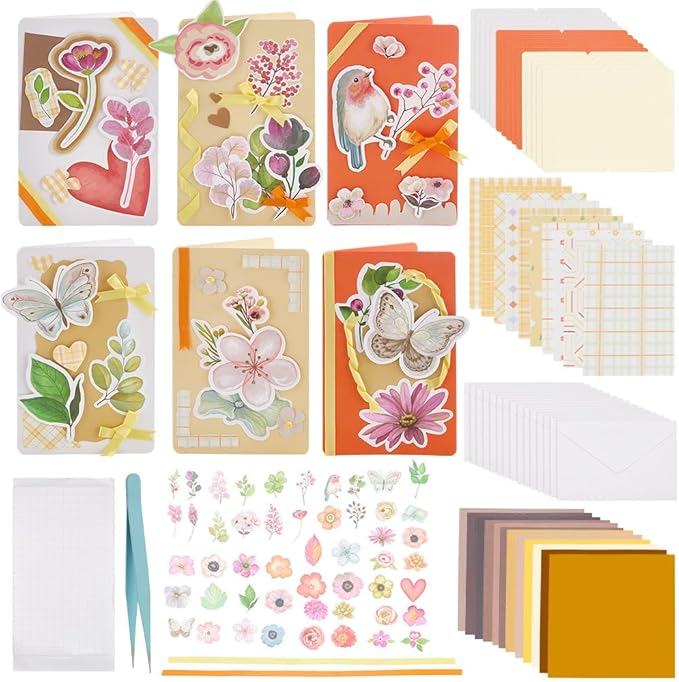 FREEBLOSS 15 Set Autumn Card Making Kit Garden Theme DIY Handmade Greeting Card Kit with Flower Stickers Envelopes Perfect for Creative Gift Cards for Birthday Wedding Congratulation