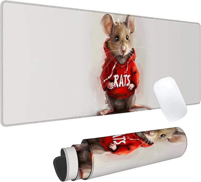 Adorable Rat Gaming Mouse Pad, Office Desk Mat, Anti-Slip Rubber Base Cool Aesthetic Mouse Pads for Computer Laptop Keyboard School Home Desktop Gamer Home Accessories Decor 31.5" x 11.8"
