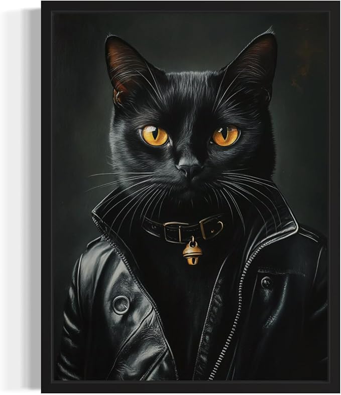 Cool Cat Art Poster Print, Cat Kitten Painting Humor Portrait Pet Artwork Decor Gallery A8 (Cool Cat, 8 x 10 inches, Unframed)