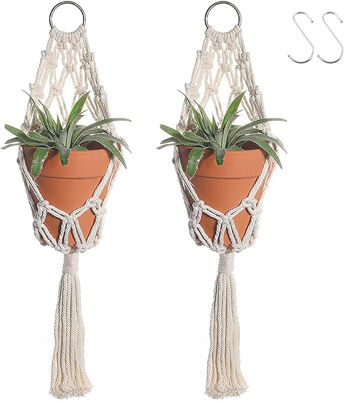 Artilady Boho Macrame Plant Hangers - Handmade Hemp Rope Hanging Baskets for Indoor Plants with Ceiling Hooks, Bohemian Home Decor Outdoor Wall Art