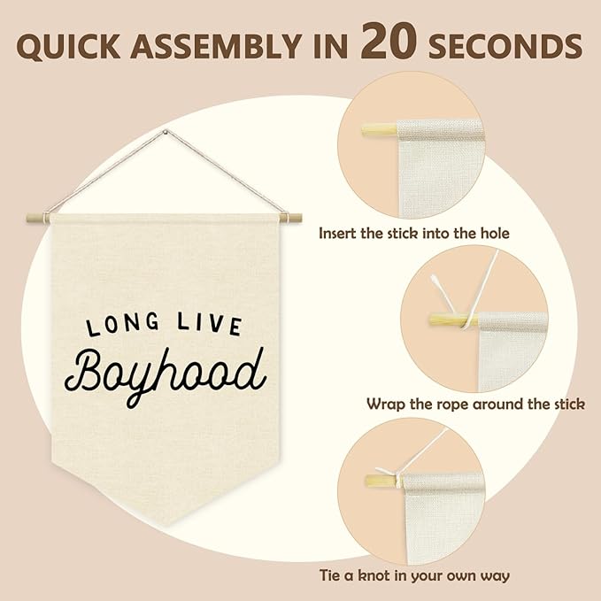 Boy Room Decor,Long Live Boyhood Canvas Banner Nursery Playroom Wall Decor for Boys Bedroom Toddler Decorations Teen Boy Room Decor,Playroom Decor Wall Hanging Flag 15x11 Inch（White)