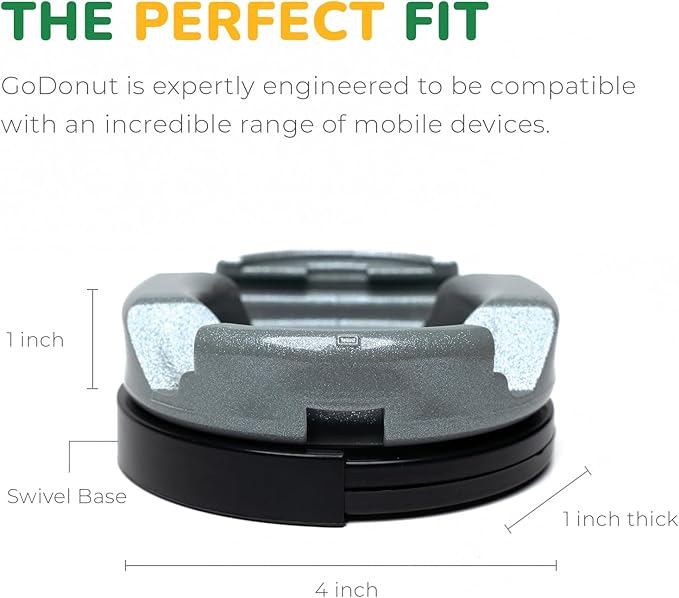 GoDonut Plus+ Glazed Phone Stand (Swivel Base) - Portable Mount Accessory - Charging Port Access - Compatible with Tablet, iPhone & Most Smartphones - Grey