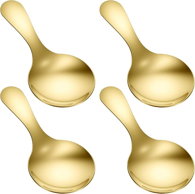 4PCS Mini Scoop Spoons, Stainless Steel Material with Short Handle, Suitable for Small Coffee, Candy, Salt, Sugar, Spice, Condiments and Dessert, Fit Canisters and Candy Buffet Use(Gold)