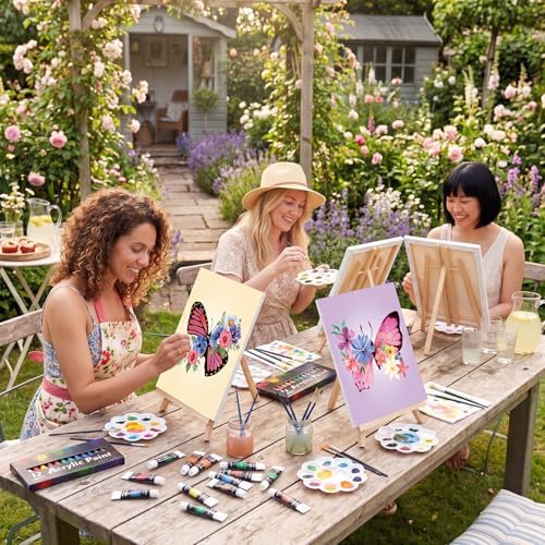Ctosree 72 Pcs Butterfly Paint and Sip Kit for Adults 8'' x 10'' Pre Drawn Canvas for Painting DIY Pre Printed Canvas for Party Favor Acrylic Painting Kit Wood Easel Brushes Date Night Bulk - Image 5
