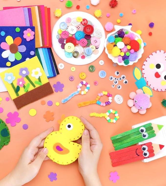 Eppingwin Pipe Cleaners Craft Kits, Craft Kit Includes Pom Poms, Felt Sheets, Pony Beads, Arts and Crafts Supllies for Arts Crafts DIY