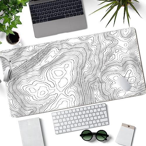 Mechanical Cattle Desk Mat Large Gaming White Mouse Pad Minimalist Topographic Map Desk Mat Extended XL Mousepad 31.5x15.7 in Anti-Slip Desk Pad Keyboard Mousepad Stitched Edges Large Mouse Pad Grey - Image 2