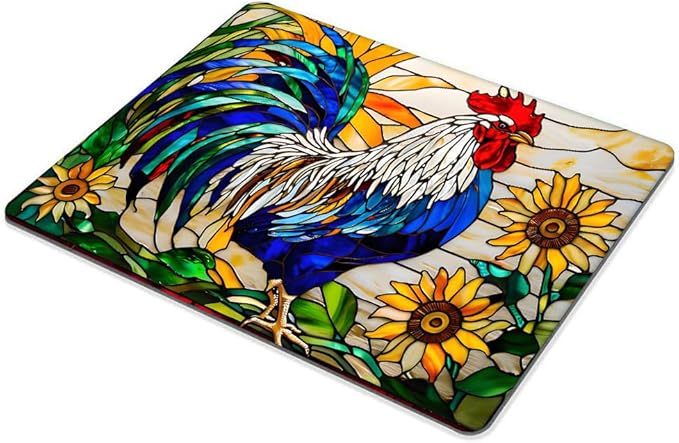 Square Mouse Pad Glass Rooster,Gaming Mouse Pads for Desk,Soft Computer Waterproof Non-Slip Mouse Mat