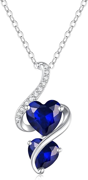 LOUISA SECRET Unique Double Heart Necklace Gifts for Wife Women, 925 Sterling Silver Tiny Birthstone Pendant Jewelry Gift for Her Girlfriend Mom Valentine's Day Anniversary Mother's Day Birthdays & Christmas