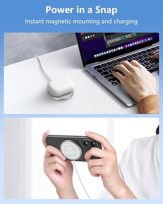 NANAMI Magnetic Wireless Charger Pad with 20W PD Adapter,for MagSafe iPhone 17/16/15/14/13/12 Series & AirPods 3/2/Pro/Pro 2,Non-Slip Base & Strong Magnetic Alignment for Desk and Office Use(White)