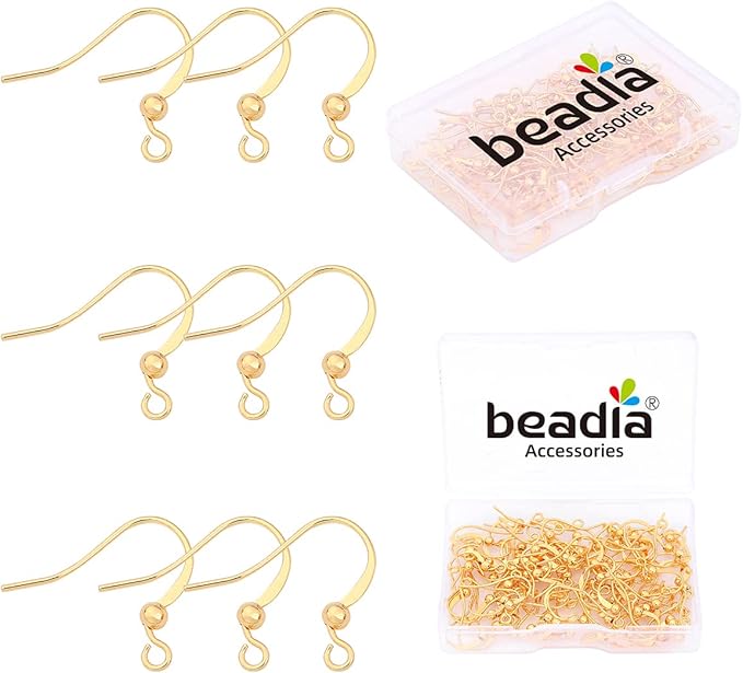 18K Gold Plated Earring Hooks 16x16mm 80pcs with Beads for Jewelry Making Findings