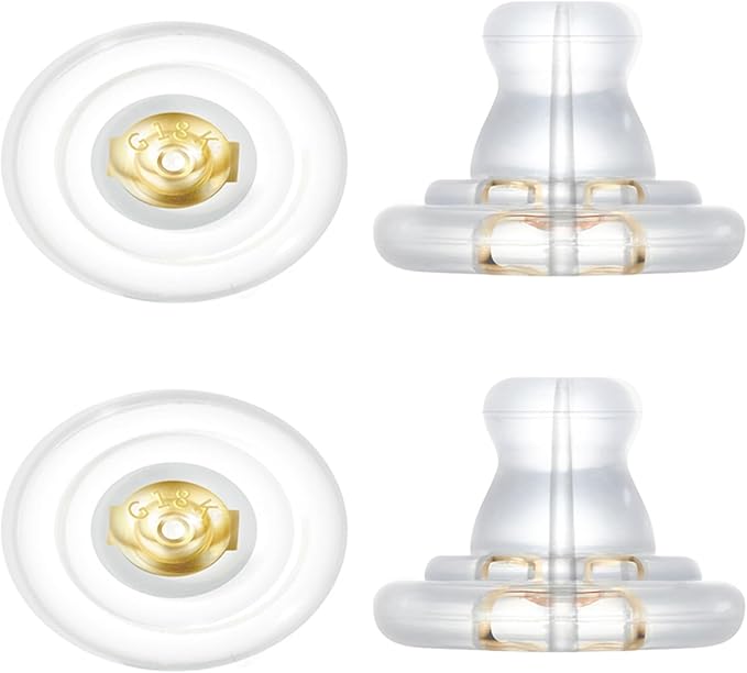 DSOMHZ Earring Backs,Silicone Earring Backs Replacements,18K Gold Locking Secure Earring Backs for Studs/Droopy Ears,No-Irritate Hypoallergenice Soft Clear Earring Backs for Adults&Kids(Gold)