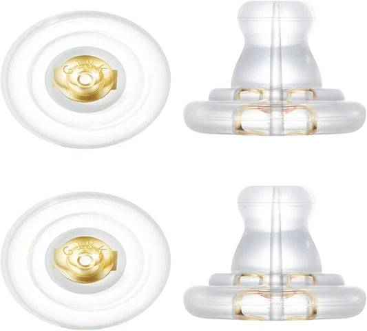 DSOMHZ Earring Backs,Silicone Earring Backs Replacements,18K Gold Locking Secure Earring Backs for Studs/Droopy Ears,No-Irritate Hypoallergenice Soft Clear Earring Backs for Adults&Kids(Gold)