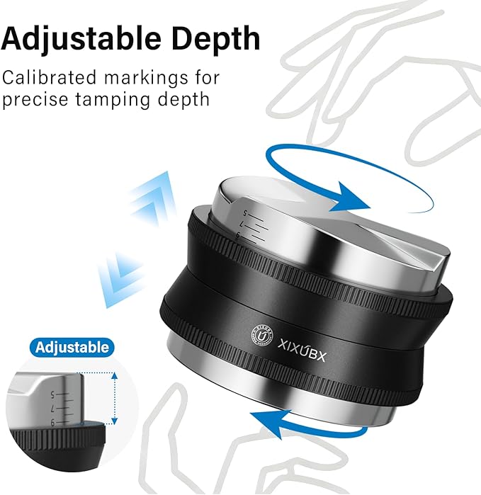 58mm Espresso Tamper, Coffee Distributor and Tamper 304 Stainless Steel Espresso Hand Tamper, Adjustable Depth Espresso Distribution Tool, Professional Espresso Leveler Barista Tools