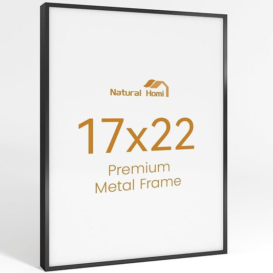 17x22 Aluminum Metal Picture Frame,Tempered Glass Black Photo Frame 17x22 for Family Photo,Posters,Art,Document to Wall Mount Horizontally or Vertically