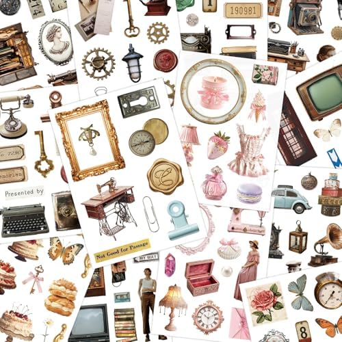 PRSTINCOL Vintage Sticker Book with 30 Pages and 300+ Aesthetic Stickers for Scrapbooking Supplies and Retro Bullet Journal - Image 4