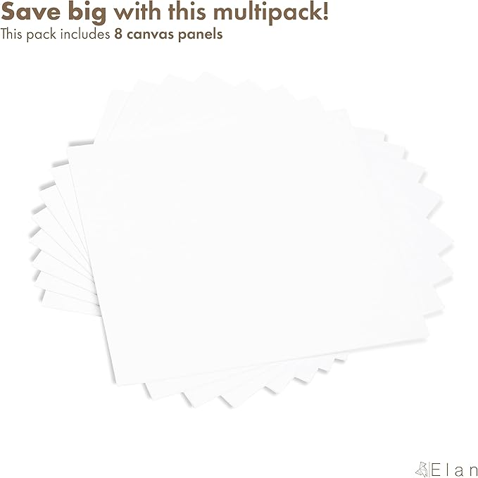 Elan Canvas Boards for Painting 11.8x11.8 Inch, 8-Pack 100% Cotton Acid-Free Blank Canvases for Painting 8oz, Triple Primed 11.8x11.8 Canvas Panels