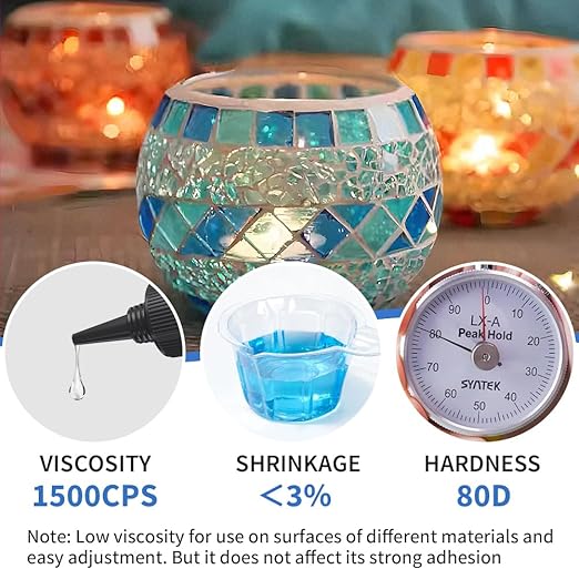 UV Resin Kit with Light, Curing & Bonding in Seconds, 90g/3oz Transparent UV Glue with UV Flashlight for Plastic, Resin, Acrylic, Glass Bonding & Repairing(30g*3)