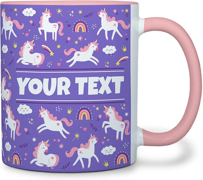 Personalized Mug for Kids - Purple Unicorn - Custom Name/Text, Ceramic Hot Chocolate/Cocoa/Coffee Cup for Girls, Birthday/Christmas/Holiday Gift - 11 oz, White Handle