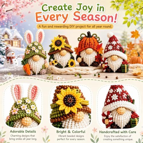 Ewudjou 1-Pack 3D Beaded Gnome DIY Kit & 3D Beaded Gnome Kit, Autumn Themed Beaded Craft Set for Adult Beginner Decoration - Image 3