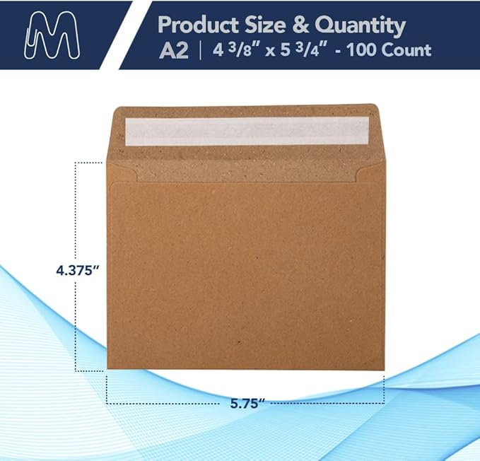 MOS A2 Kraft Envelopes 4.4 x 5.75 Inch 100 Pack — Brown Self-Seal Heavyweight Invitation Envelopes for Greeting Cards, RSVP, Card Making, Wedding Invitations, Business Mailings