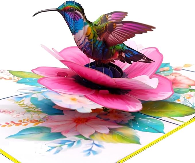 3D Pop-Up Hummingbird & Flower Greeting Card – Handmade Nature-Inspired Card for Birthday, Mother’s Day, Anniversary & Special Occasions F46