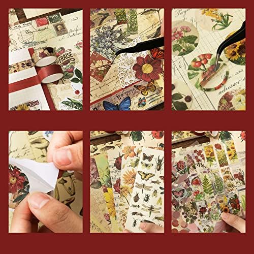 emmoolife Vintage Aesthetic Scrapbooking Supplies Kit, Flowers Botanical Bullet Junk Journal Kit with Journaling Supplies, Tweezers, A6 Grid Notebook,Stationery,Sticker, Birthday Craft Gift for Adult - Image 3