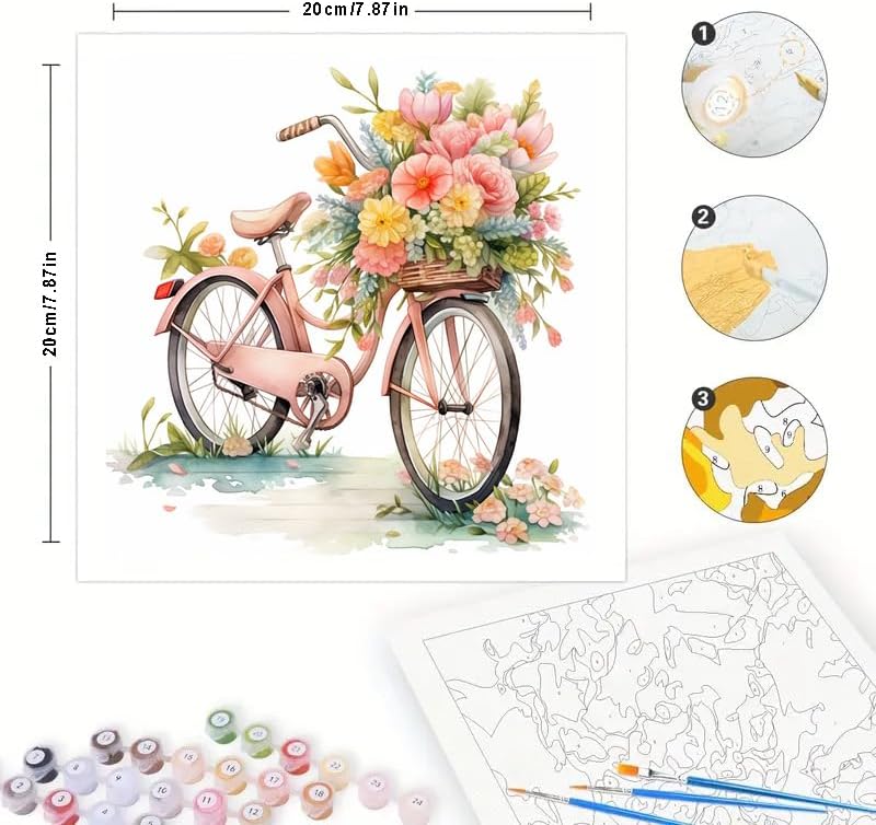 TAOPAOLAB Vintage Bicycle Digital Painting Kit for Adults - DIY Pastel Floral Basket Scene Oil Painting on Canvas 7.87x7.87In, Framed Acrylic Paint Kit, Good for Beginners, Home Decor or Gift Artwork - Image 2