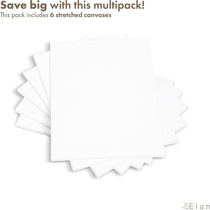 Elan Cotton Canvas Panels 11x14, 6-Pack Canvas Boards for Painting, Painting Canvas, Canvases for Painting, Art Board Bulk, Art Canvas Board, Blank Canvas Panel, Plain Canvas Board Art Canvas Panels