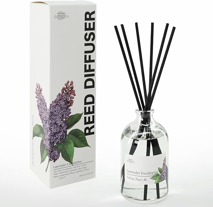 Reed Diffuser Set, Aroma Scented Diffuser with Sticks Home Fragrance Reed Diffuser for Bathroom Shelf Decor, Ideal Gift for Woman (3.52 oz (100ml), Lavender Eucalyptus)