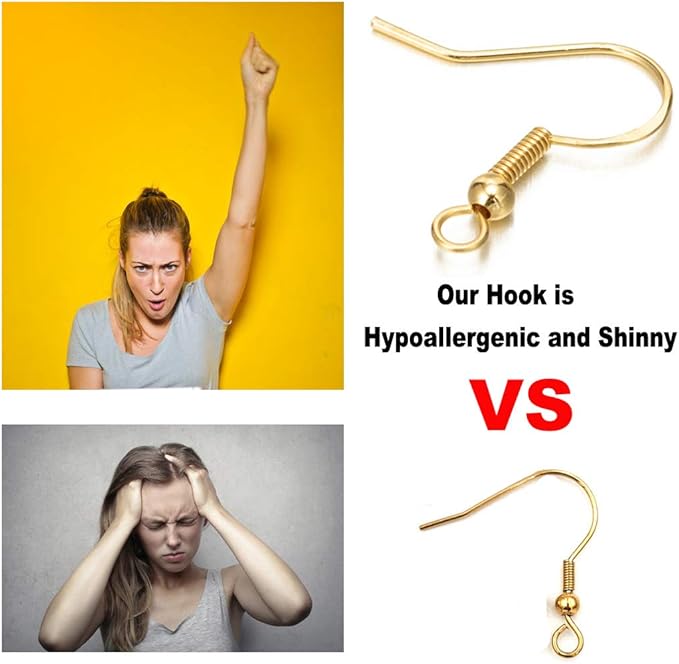 Earring Hooks - 120 PCS/60 Pairs Gold plated copper Hypoallergenic Ear Wires Fish Hooks for Jewelry Making, Jewelry Findings Parts with 120 PCS Rubber Earring Backs Stopper for DIY Earrings