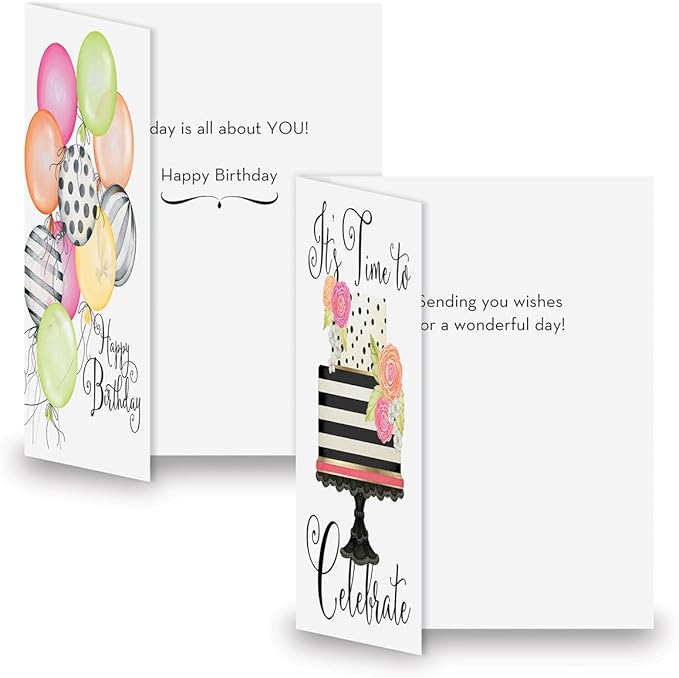 Current Striped Celebration Birthday Cards - Set of 8 (4 designs), Large 5" x 7" Birthday Cards, Sentiments Inside, Envelopes Included