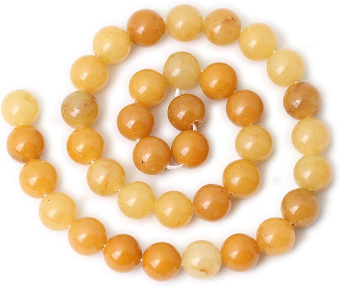 35PCS 10mm Natural Yellow Jade Multi-Color Gemstone Round Loose Beads for Jewelry Making DIY Handmade Materials 1 Strand 15"
