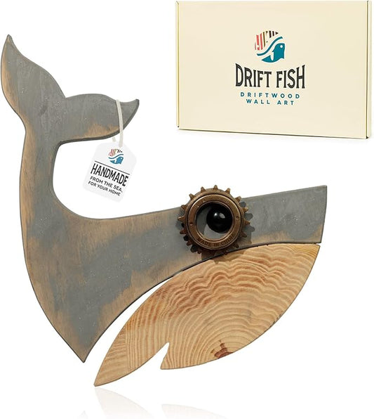 Mint Bucket Brands Driftwood Fish Nautical Wall Decor - 13" x 13" Handmade Wooden Rustic Coastal Wall Art for Living Room, Bedroom, Office, Bathroom - Ocean Beach Decoration (Knox)