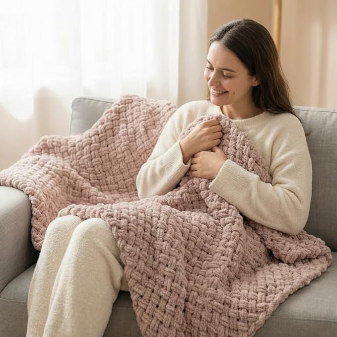 Anpyxun 48'' Chunky Blanket Loom Kit for Adults, Adjustable Wooden Frame for Hand Knitting with Chunky Yarn, DIY Weaving Loom for Making Cozy Throw Blankets, Beginner Friendly Craft Project