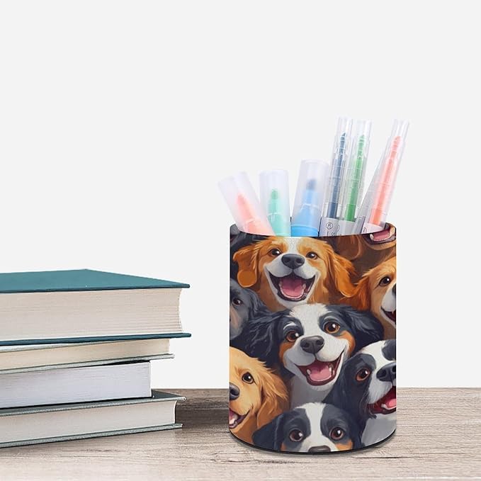 Fashion Pencil Pen Holder Cup, Waterproof Office Supplies, Waterproof Multifunctional Office Supplies Cartoon Selfie Dog