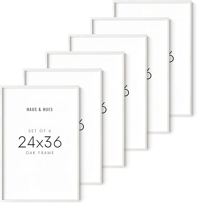 HAUS AND HUES White Oak Wood 24x36 Picture Frames - Set of 6, Large Frames for Posters and Artwork