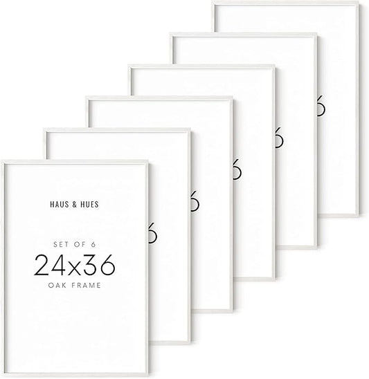 HAUS AND HUES White Oak Wood 24x36 Picture Frames - Set of 6, Large Frames for Posters and Artwork